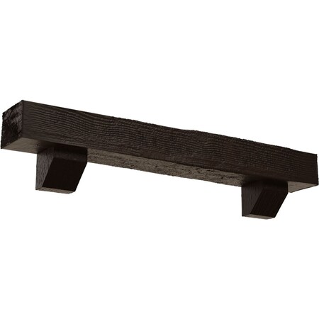 Ekena Millwork Kit w/ Ashford Corbels, NaturaL Mahogany, 6"H x 8"D x 84"W Rough Sawn Faux Wood Fireplace ManteL MANURS06X08X84ASNM